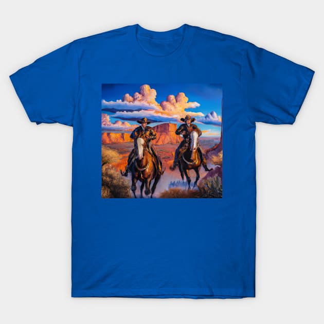 Cowboys Riding Horses Western T-Shirt by Souls.Print